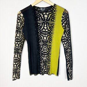 Y2K Nylon Mesh Top Black Abstract Vamp Grunge Whimsigoth Size Large Women's